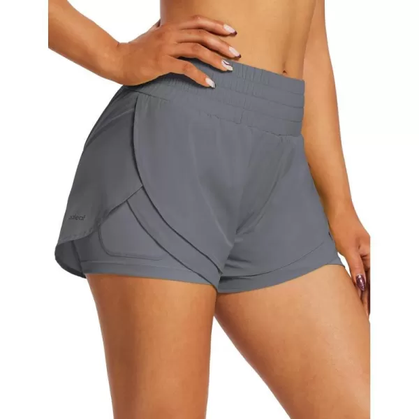 BALEAF Womens Workout Running Shorts 2 in 1 Spandex High Waisted 3 Athletic Shorts with Liner PocketsDark Grey