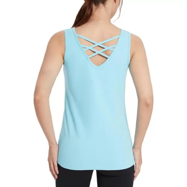 BALEAF Womens Workout Tank Tops for Tennis Quick Dry Fitted Sleeveless Shirts UPF50 VNeck LightweightBlue