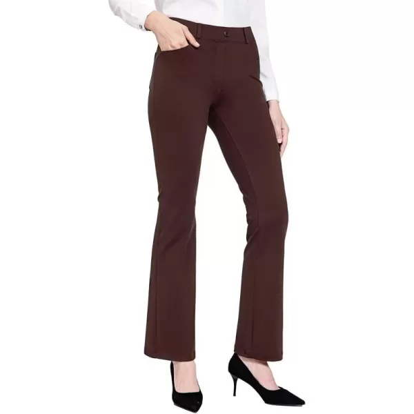 BALEAF Womens Yoga Dress Pants Stretchy Work Slacks Business Casual Straight LegBootcut Pull on Trousers 4 Pockets29 Bootcut Brown