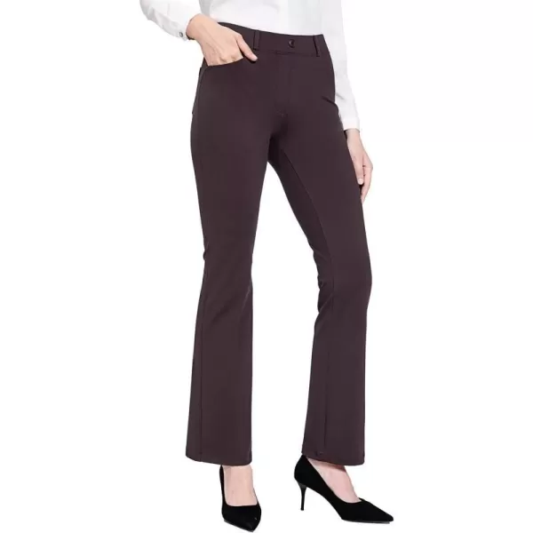 BALEAF Womens Yoga Dress Pants Stretchy Work Slacks Business Casual Straight LegBootcut Pull on Trousers 4 Pockets29 Bootcut Chocolate Brown