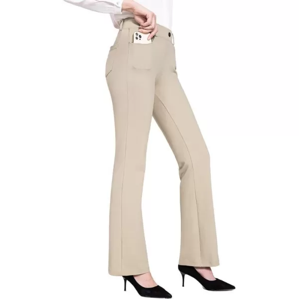 BALEAF Womens Yoga Dress Pants Stretchy Work Slacks Business Casual Straight LegBootcut Pull on Trousers 4 Pockets29 Bootcut Khaki