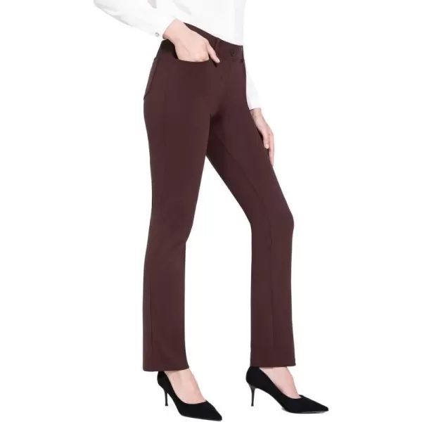 BALEAF Womens Yoga Dress Pants Stretchy Work Slacks Business Casual Straight LegBootcut Pull on Trousers 4 Pockets29 Straight Brown