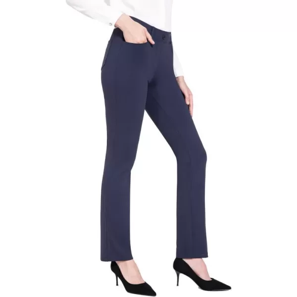 BALEAF Womens Yoga Dress Pants Stretchy Work Slacks Business Casual Straight LegBootcut Pull on Trousers 4 Pockets29 Straight Navy Blue