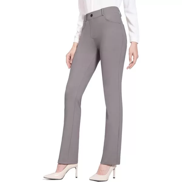 BALEAF Womens Yoga Dress Pants Stretchy Work Slacks Business Casual Straight LegBootcut Pull on Trousers 4 Pockets31 Straight Gray