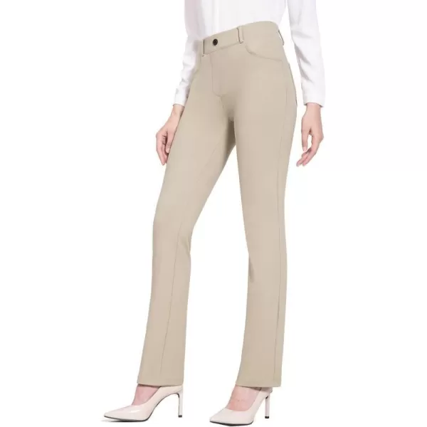 BALEAF Womens Yoga Dress Pants Stretchy Work Slacks Business Casual Straight LegBootcut Pull on Trousers 4 Pockets31 Straight Khaki