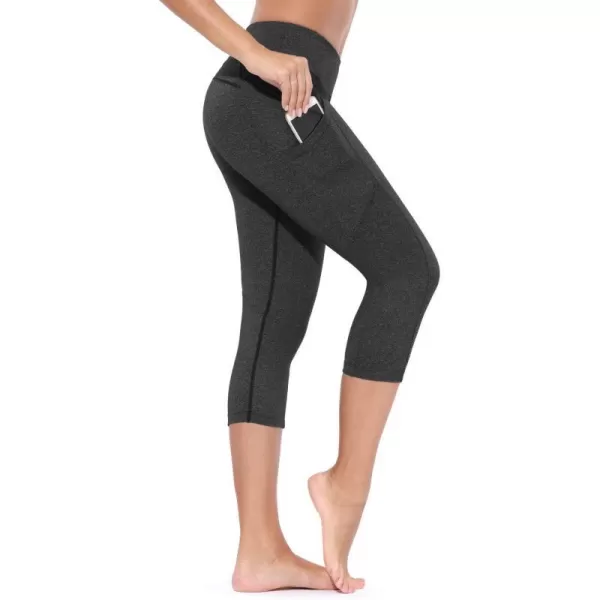 BALEAF Womens Yoga Pants Workout Capris Leggings Pockets Mid Waist Crop Athletic Running TightsBlack Grey