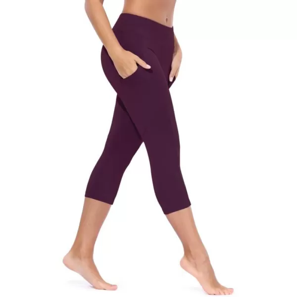 BALEAF Womens Yoga Pants Workout Capris Leggings Pockets Mid Waist Crop Athletic Running TightsDark Magenta