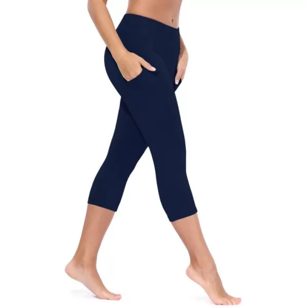 BALEAF Womens Yoga Pants Workout Capris Leggings Pockets Mid Waist Crop Athletic Running TightsDark Navy