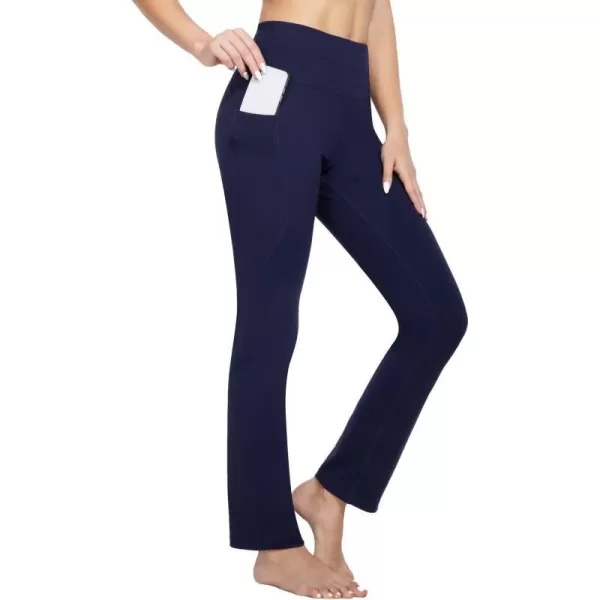 BALEAF Yoga Pants with Pockets for Women 29 32 Straight Leg High Waisted Slim Slacks Casual Workout Pants29 Inseam Navy