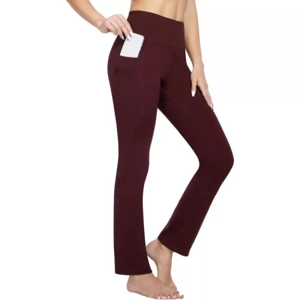 BALEAF Yoga Pants with Pockets for Women 29 32 Straight Leg High Waisted Slim Slacks Casual Workout Pants29 Inseam Wine Red