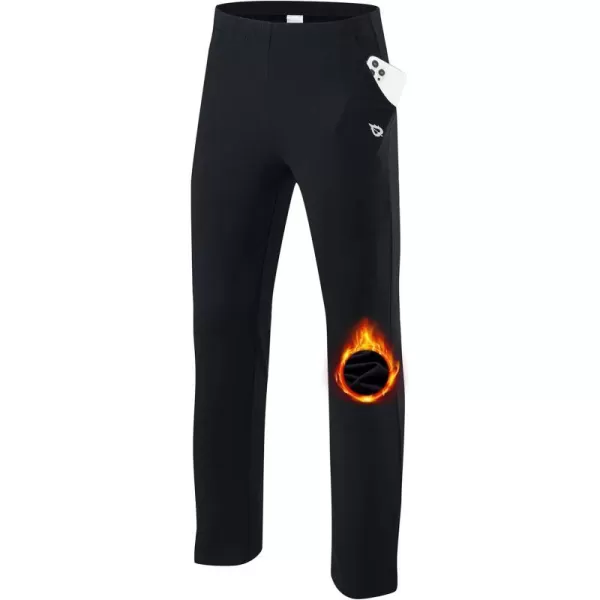 BALEAF Youth BoysGirls Fleece Lined Pants Athletic Winter Thermal Cotton Sweatpants Open Bottom with PocketsBlack