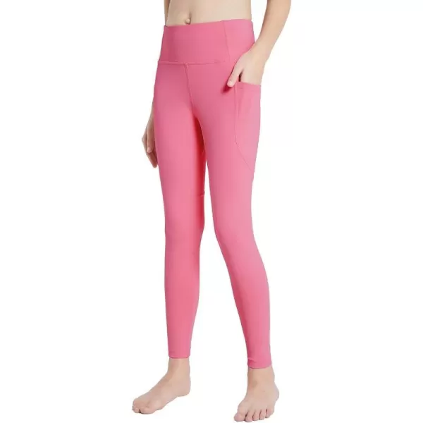 BALEAF Youth Girls Athletic Dance Leggings Compression Pants Running Active Yoga Tights with Back Pocket2 Side Pockets Hot Pink