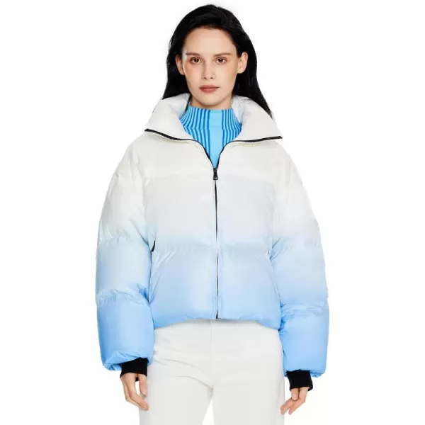 Orolay Womens Cropped Puffer Jacket  Stand Collar Gradient Effect Short Down CoatBlue