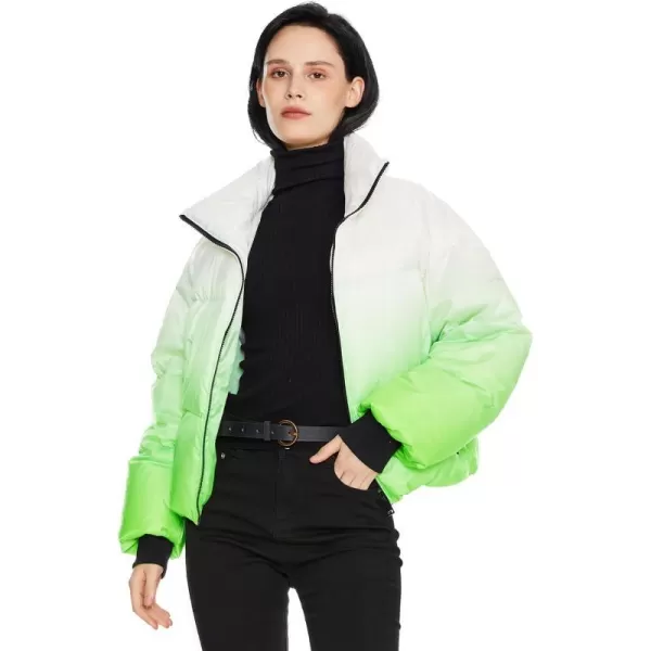 Orolay Womens Cropped Puffer Jacket  Stand Collar Gradient Effect Short Down CoatGreen