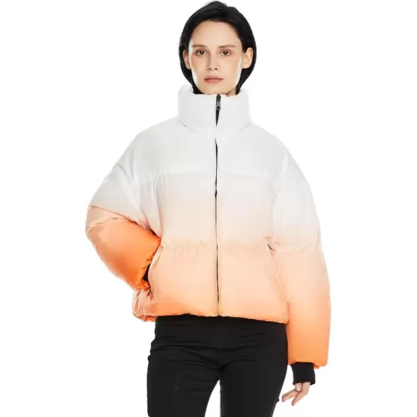 Orolay Womens Cropped Puffer Jacket  Stand Collar Gradient Effect Short Down CoatOrange