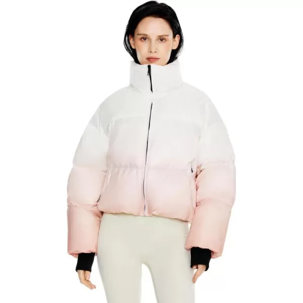 Orolay Womens Cropped Puffer Jacket  Stand Collar Gradient Effect Short Down CoatPink