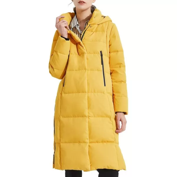 Orolay Womens Thickened Long Down Jacket Winter Down Coat Hooded Puffer Jacket with Side ZipperSpectra Yellow