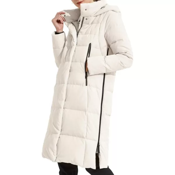 Orolay Womens Thickened Long Down Jacket Winter Down Coat Hooded Puffer Jacket with Side ZipperWhite