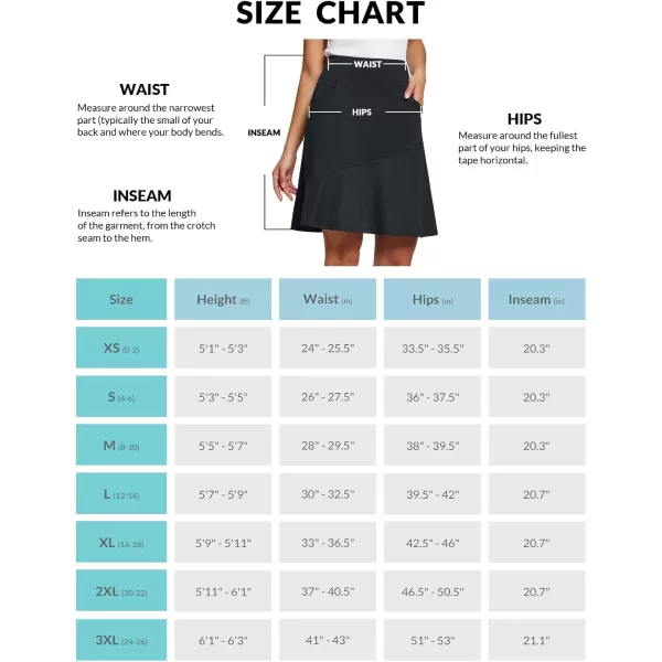 BALEAF 20quot Skorts for Woman Golf Skirts Knee Length Tennis Casual Athletic Long Skirt Pickleball Pockets Modest RuffleBlack