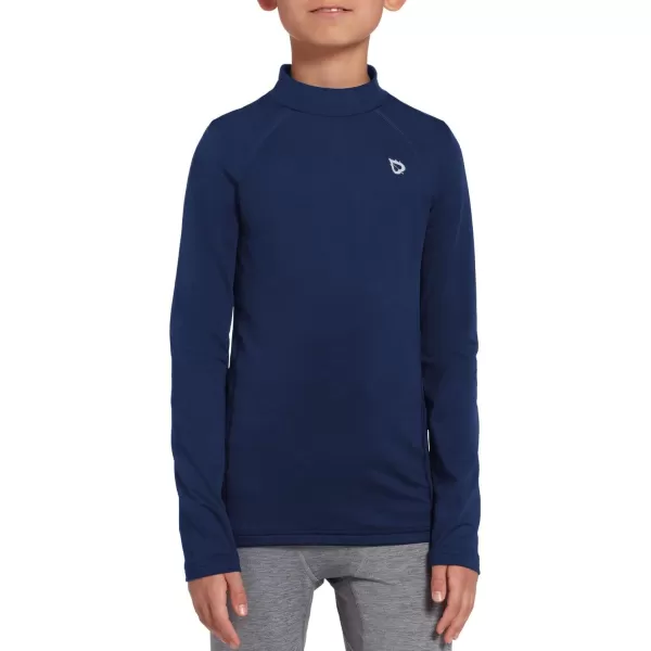 BALEAF Boys Thermal Compression Shirts Youth Long Sleeve Fleece Base Layer Soccer Football Cold GearNavyfleece Lined