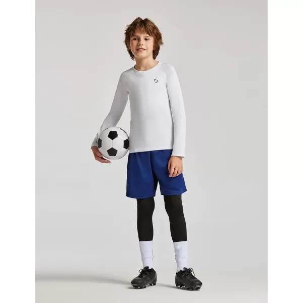 BALEAF Boys Thermal Compression Shirts Youth Long Sleeve Fleece Base Layer Soccer Football Cold GearWhite