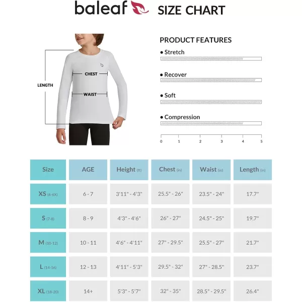 BALEAF Boys Thermal Compression Shirts Youth Long Sleeve Fleece Base Layer Soccer Football Cold GearWhite