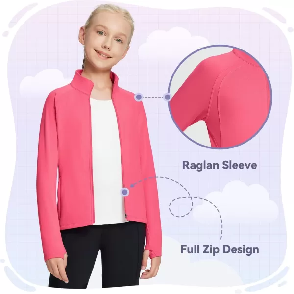 BALEAF Fleece Girls Jacket Zip Up Fall Jackets Kids Equestrian Riding Shirts Thermal Athletic Sweatshirts WarmPink