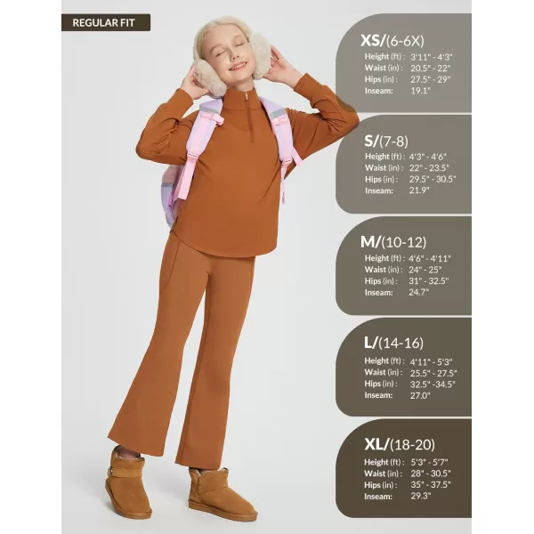 BALEAF Girls Flare Leggings Fleece Lined Thermal Kids Yoga Pants Bell Bottoms with Pockets Dance Tights Athletic WinterCaramel