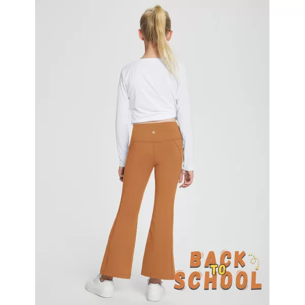 BALEAF Girls Flare Leggings Fleece Lined Thermal Kids Yoga Pants Bell Bottoms with Pockets Dance Tights Athletic WinterCaramel
