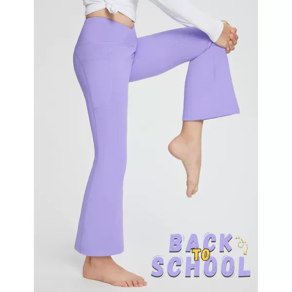 BALEAF Girls Flare Leggings Fleece Lined Thermal Kids Yoga Pants Bell Bottoms with Pockets Dance Tights Athletic WinterLavender