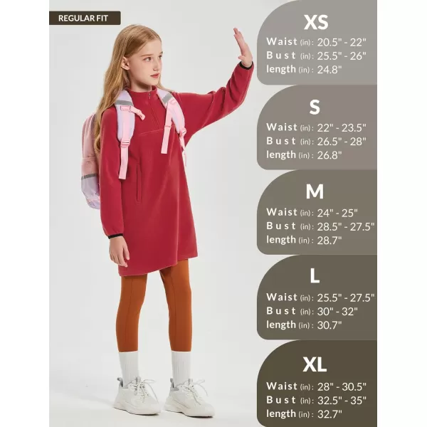 BALEAF Girls Fleece Dress Thermal Pullover Long Polar Tunic Sweatshirt Quarter Zip Winter Outfits PocketDark Red