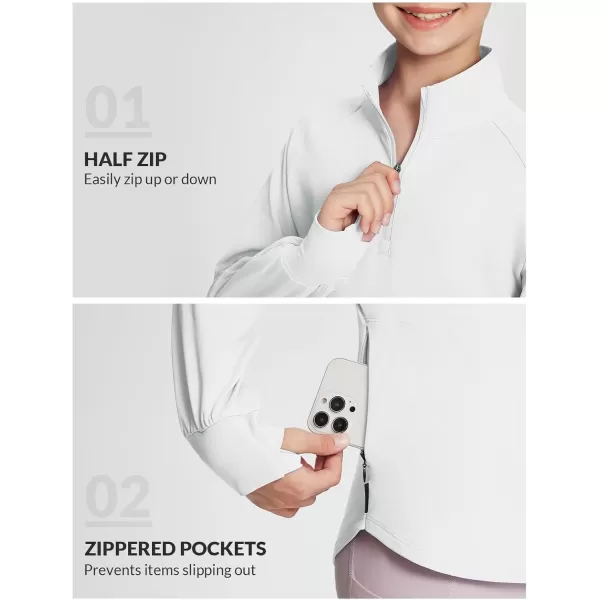 BALEAF Girls Fleece Fall Jackets Kids Long Sleeve Shirts Thermal Half Zip Sweatshirts Zipper Pockets Athletic SoccerWhite