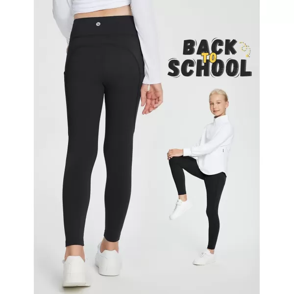 BALEAF Girls Fleece Lined Leggings Athletic Yoga Pants Thermal Dance Tights Pockets Winter RunningBlack