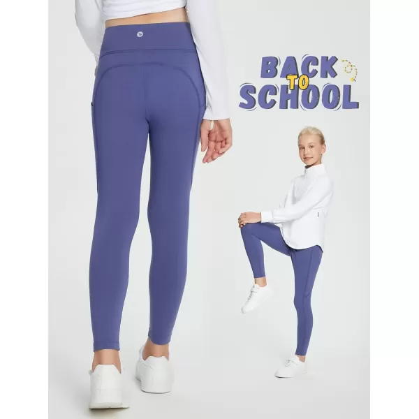 BALEAF Girls Fleece Lined Leggings Athletic Yoga Pants Thermal Dance Tights Pockets Winter RunningBlue