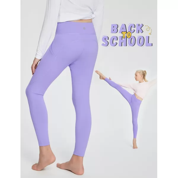 BALEAF Girls Fleece Lined Leggings Athletic Yoga Pants Thermal Dance Tights Pockets Winter RunningPurple