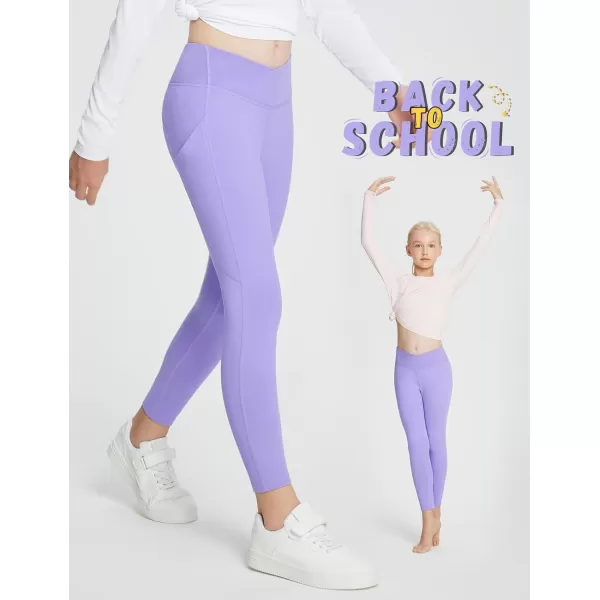 BALEAF Girls Fleece Lined Leggings Athletic Yoga Pants Thermal Dance Tights Pockets Winter RunningPurple