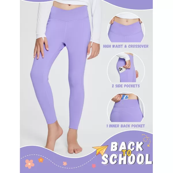 BALEAF Girls Fleece Lined Leggings Athletic Yoga Pants Thermal Dance Tights Pockets Winter RunningPurple