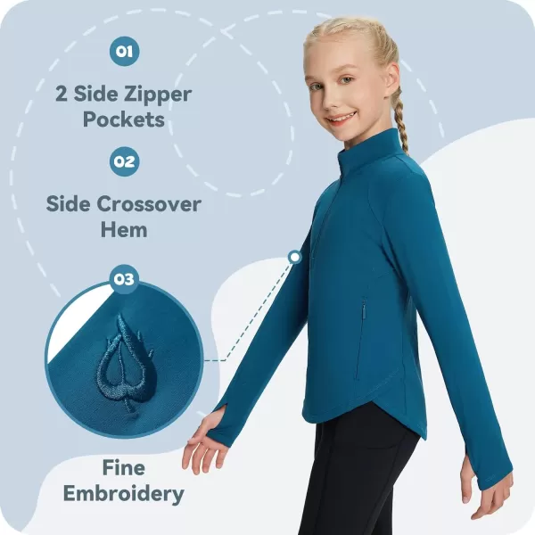 BALEAF Girls Fleece Long Sleeve Shirts Fall Jacket Half Zip Sweatshirts Horse Riding Camping Thermal Coat KidsBblue