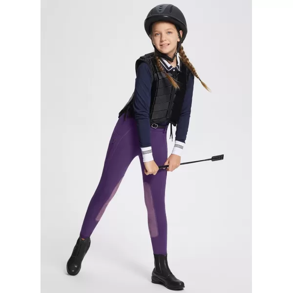 BALEAF Girls Riding Pants Kids Equestrian Breeches KneePatch Zip Pocket Horseback TightsPurple