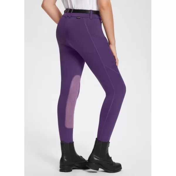 BALEAF Girls Riding Pants Kids Equestrian Breeches KneePatch Zip Pocket Horseback TightsPurple