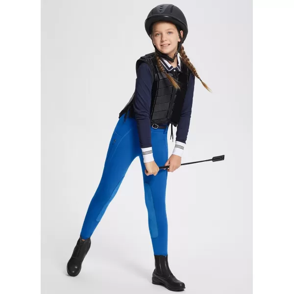 BALEAF Girls Riding Pants Kids Equestrian Breeches KneePatch Zip Pocket Horseback TightsQuartz Blue