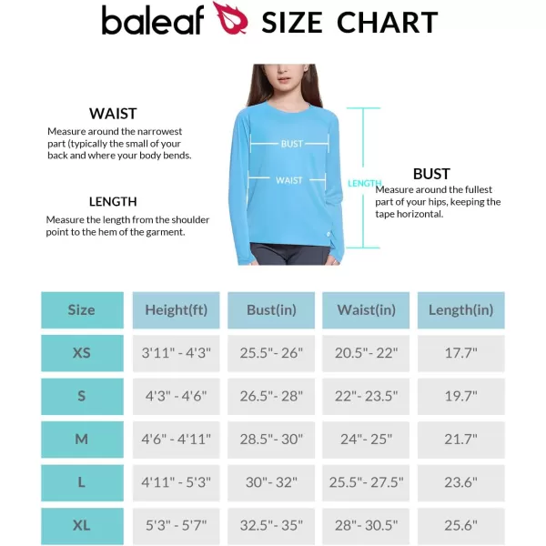 BALEAF Girls Sun Shirts UV Protection Long Sleeve Swim Tops Quick Dry Lightweight UPF 50 ClothingBlue