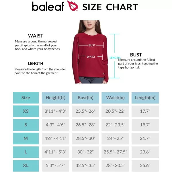 BALEAF Girls Sun Shirts UV Protection Long Sleeve Swim Tops Quick Dry Lightweight UPF 50 ClothingRed