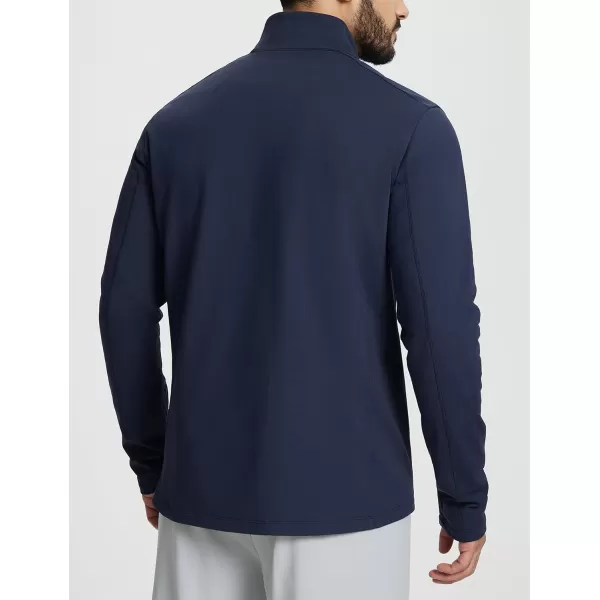 BALEAF Mens Golf Pullover Quarter Zip Fleece with Zipper Pockets Water Resistant Hiking SweaterNavy Blue