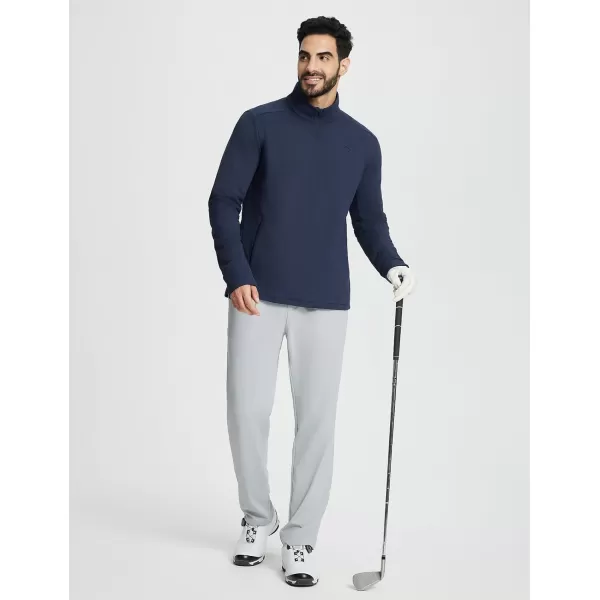 BALEAF Mens Golf Pullover Quarter Zip Fleece with Zipper Pockets Water Resistant Hiking SweaterNavy Blue