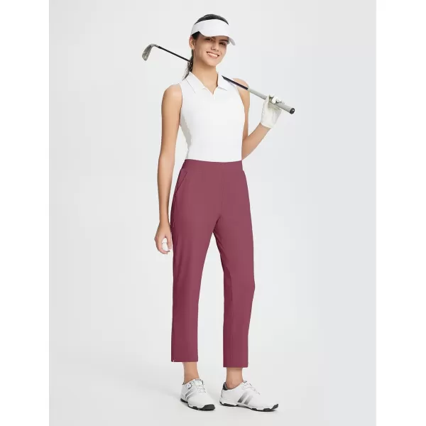 BALEAF Womens Golf Pants 78 Stretch Travel Casual Work Ankle Pants Pockets PetiteWine Red