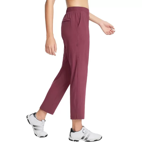 BALEAF Womens Golf Pants 78 Stretch Travel Casual Work Ankle Pants Pockets PetiteWine Red