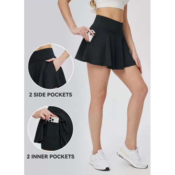 BALEAF Womens Tennis Skirts High Waisted Tummy Control Pleated Golf Skorts for Woman with Shorts PocketsBlack2 Side Pockets