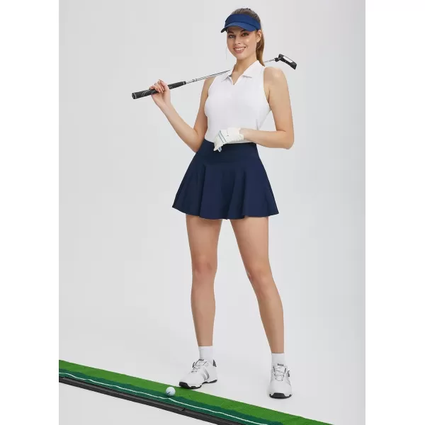 BALEAF Womens Tennis Skirts High Waisted Tummy Control Pleated Golf Skorts for Woman with Shorts PocketsNavy2 Side Pockets