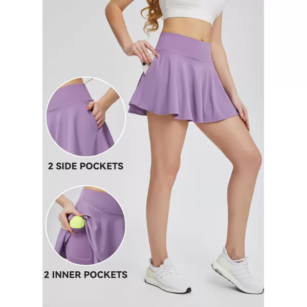 BALEAF Womens Tennis Skirts High Waisted Tummy Control Pleated Golf Skorts for Woman with Shorts PocketsPurple2 Side Pockets